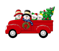 Picture of Couple in Red Truck with 2 kids Couple in Red Truck with 2 kids