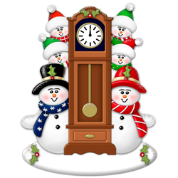 Picture of Snow Couple around Clock with 4 kids