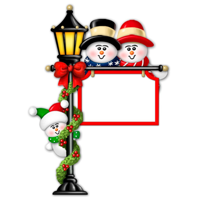 Picture of Snow Couple on Lamp post with 1 kid