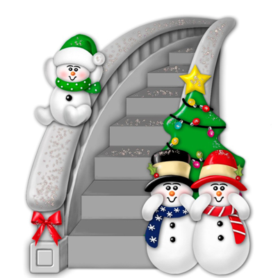 Picture of Snowman Family on Stairs with 1 kid