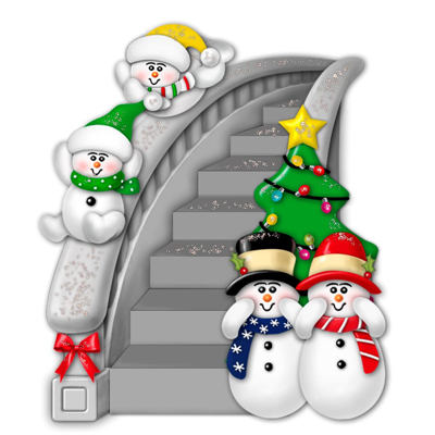 Picture of Snow Family on Stairs with 2 kids