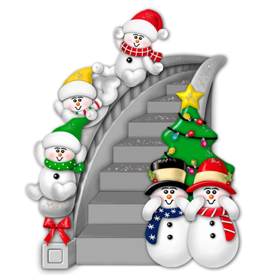 Picture of Snow Family on Stairs with 3 kids