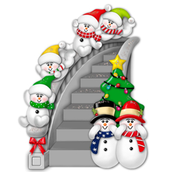 Picture of Snow Family on Stairs with 4 kids