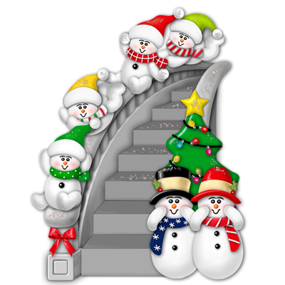 Picture of Snow Family on Stairs with 4 kids