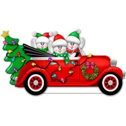 Picture of Snowmen in Antique Car with 3 Faces