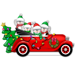 Picture of Snowmen in Antique Car with 4 Faces