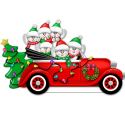 Picture of Snowmen in Antique Car with 6 Faces