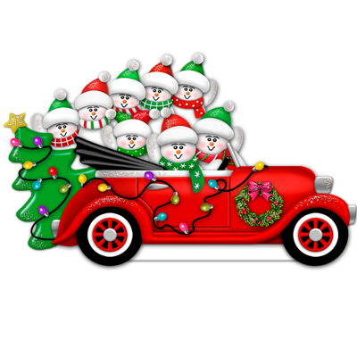 Picture of Snowmen  Family in Antique Car with 8 Faces